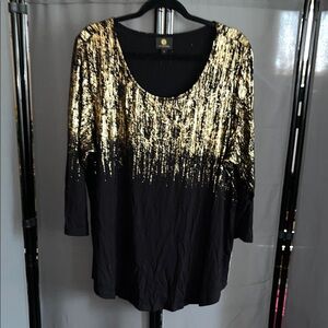 JM Collection Black Top with Gold Sequin Ombre Scoop Neck